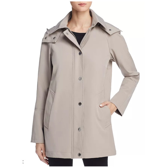 NEW! Calvin Klein L Hooded Raincoat Quilted Interior Waterproof Jacket Tan Beige - Picture 1 of 9